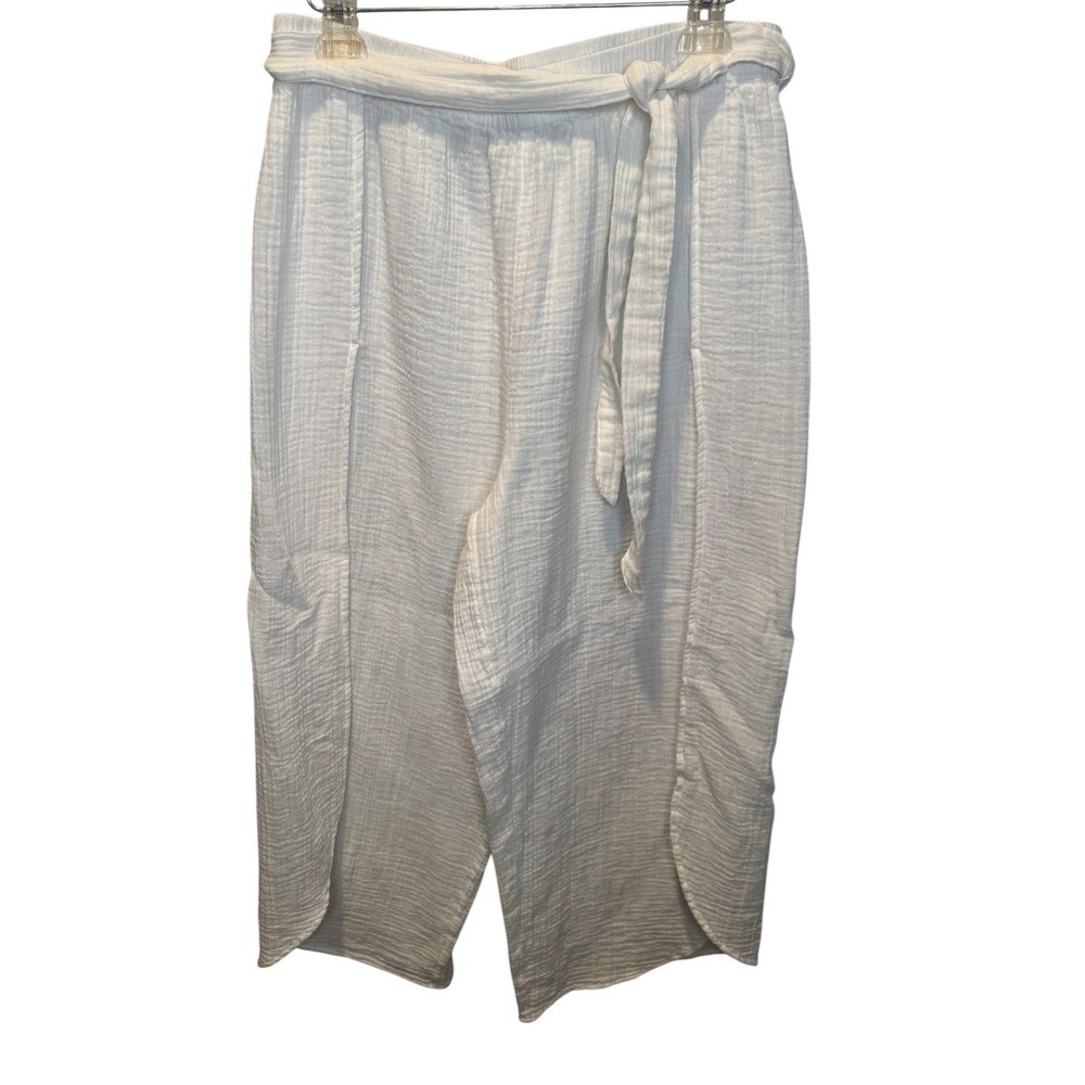 Seafolly Australia White Gauze Crinkle Beach Pants Wide Leg Tulip Slit XL